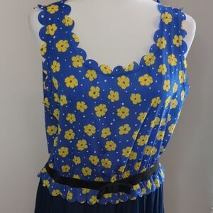 Chic Blue Floral Dress with Yellow Accents